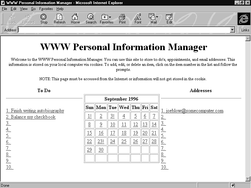 Chapter 24 WWW Personal Information Manager